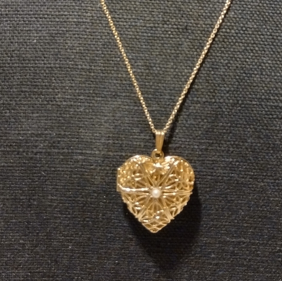 14k over sterling seed pearl locket necklace - Picture 10 of 16